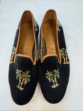 Stubbs & Wootton Black Needlepoint Palm Tree Loafers